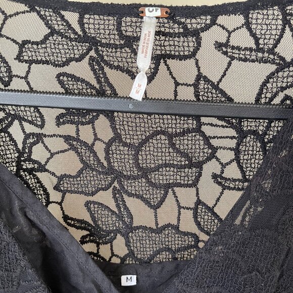 Free People M Black Lace Boho Slip Dress Romantic & Flowy - Picture 2 of 12